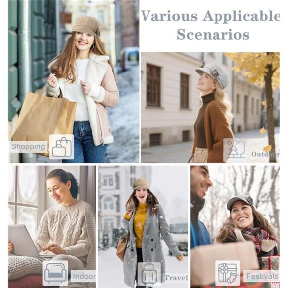 2 Pcs Womens Newsboy Cap Women Retro Classic Visor Newsboy Cabbie Cap Beret main image 7